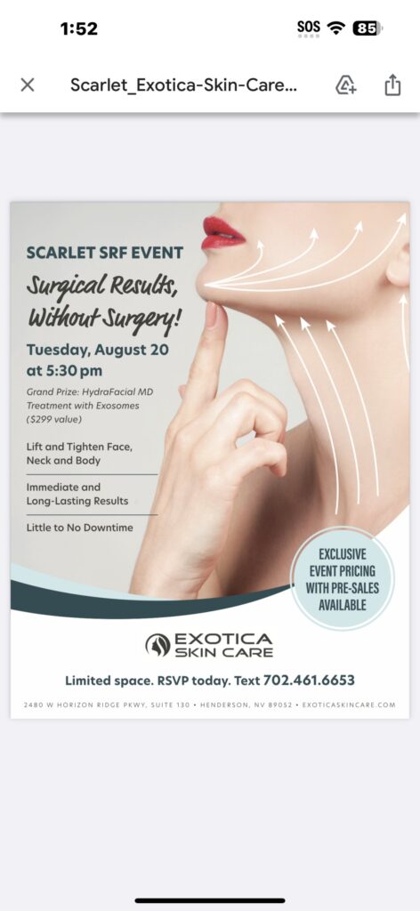 Scarlet SRF Las Vegas: Radiofrequency Skin Tightening Cost at Exotica skin care Henderson
